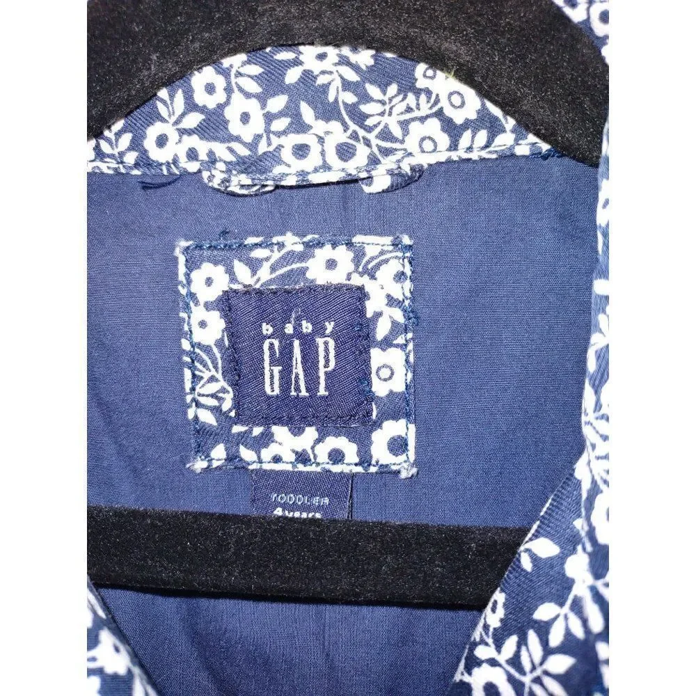 Baby Gap Toddler Size 4 Floral Trench Coat Navy White Double Breasted Jacket